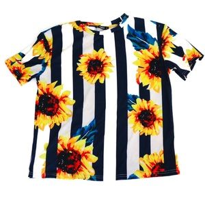 SHEIN Sunflower & Stripe Print T-Shirt